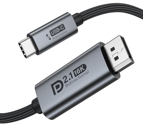 Bidirectional USB C to DisplayPort 2.1 Cable 16K 8K@120Hz 4K@240Hz, 80Gbps, UHBR20, HDR, DisplayPort to USB C Cable for MacBook, iPhone 17/16, iPad Pro, HP, Dell, Lenovo, RTX 5090/5080/4090/4080 (1m)