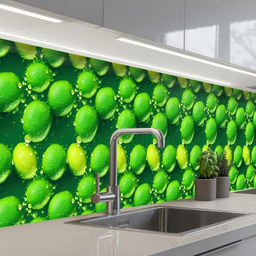KitchenYeah© Splashback for kitchen 32x197 / 80x500 cm self-adhesive Sink Splash Splatter Guard Splashbacks Walls Lime - Green - Water