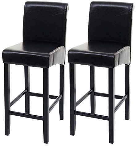 PROREGAL 2er-Set Barhocker gepolstert mit Lehne Sitzhöhe 75cm Holz Schwarz dunkle Beine Leder Barstuhl Tresenhocker