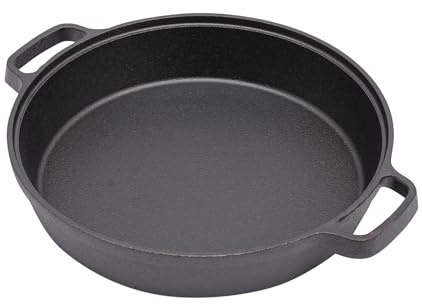 HIKUUER Sartén de hierro fundido de 22 cm, sartén de hierro fundido con dos asas, sartén de carne para inducción, ollas eléctricas y fuego abierto