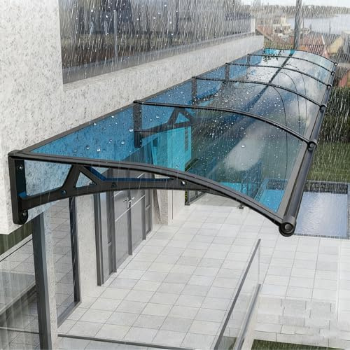 Vordach Haustür Fenster 60 80 100 120 200 cm Polycarbonat Terrassen Markise mit Schwarzer Halterung, Haustürvordach Überdachung für Sonnenschutz und Regenschutz(60x220cm)