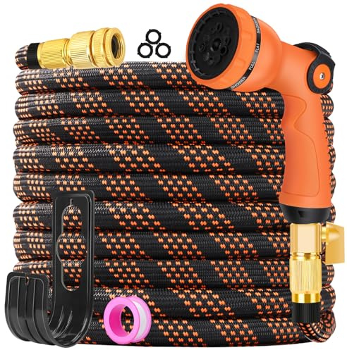 25FT Expandable Hose Pipe - Expanding Garden Hose with 3/4, 1/2 Fittings, Flexible and Lightweight Hosepipes for Garden with 10 Function Spray Gun for Pet & Car Washing, and Gardening