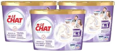 Le Chat, Sensitive, Lessive Capsules, Animaux & Compagnie, Formule avec soin, Respecte les peaux sensibles et les animaux, Elimination des poils d'animaux, developpe avec des veterinaires, 69 lavages