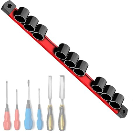 zwxqe Magnetic Screwdriver Holder - 9 Hole Tool Storage Rack, Wrench Pliers Shears Organizer Rail for Workbench Garage Workshop Hand Tool Organization Mounting System Efficient Access