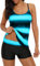 Durio Badeanzug Damen Bauchweg Frau Bademode Badeanzüge Tankinis Tankini mit Hotpants Badebekleidung Zweiteilig mit Streifen,Blaue U. Schwarze Mischung,EU 46 (Etikett 3XL)