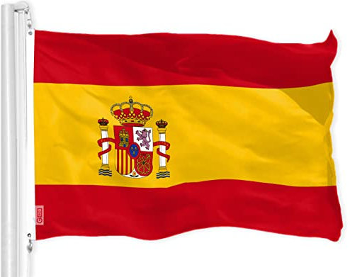 G128 Spanien (spanisch) Flagge | 3x5 füße | Printed 150d - Indoor/Outdoor, leuchtende Farbe, Messing tüllen, qualität Polyester, viel Dicker und haltbarer als 100d und 75d Polyester