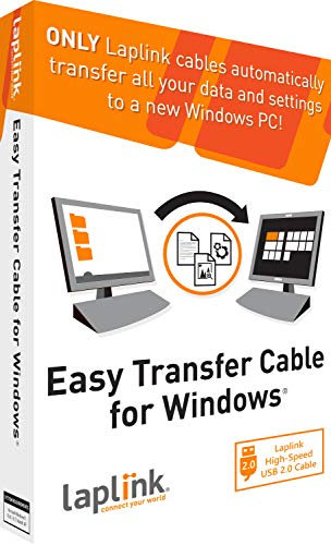 LAPLINK Easy Transfer Cable for Windows, Includes PCmover Express Software and USB 2.0 PC to PC Cable, Single Use License, Transfers Files, Settings, and User Profiles. Compatible with Windows 11.