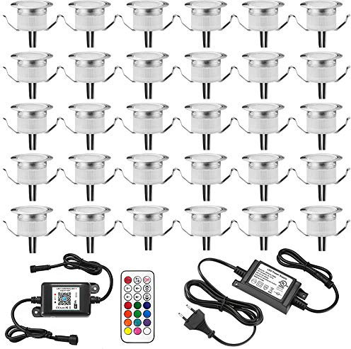 INDARUN LED Bodeneinbauleuchten Aussen RGB 30er Set, Ø31mm WiFi Terrasse Einbaustrahler, Led Terrassenbeleuchtung IP67 Wasserdicht Boden Licht für Küche Garten Treppen