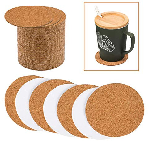 Allazone 70 Stück Selbstklebende Korkuntersetzer Runde, 9 x 9CM Korkmatten Korkunterlage Korkfliese für Untersetzer und Heimwerker