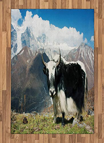 ABAKUHAUS Tibetisch Teppich, Bull ländliche Berge, Deko-Teppich Digitaldruck, Färben mit langfristigen Halt, 120 x 180 cm, Mehrfarbig