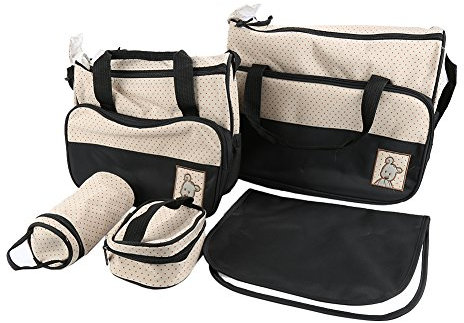 Wasserdicht Pflegetasche 5tlg Wickeltasche Kindertasche Windeltasche Set Auswahl (Schwarz)