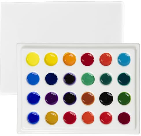 MEEDEN 24-Well Keramik Aquarell Palette mit Deckel,Porzellan Misch Künstler Palette 15 x 11 cm (6 x 4,5 Zoll) für Künstler Aquarell Gouache Malerei