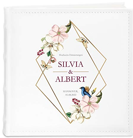 Maverton Fotoalbum zum Selbstgestalten mit Aufdruck für 200 Fotos 10x15 | Seiten, Größe: 21x22cm, Weiß, personalisierte Geschenke für Paar zur Hochzeit zum Hochzeitstag