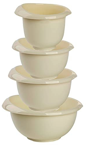 Engelland Backschüsseln, Rührschüssel, Schneebesen, Topf, Salatschüssel, stapelbar, rutschfeste Silikonfüße, Einhandausguss, Kunststoff, 4er-Set, Farbe: Beige