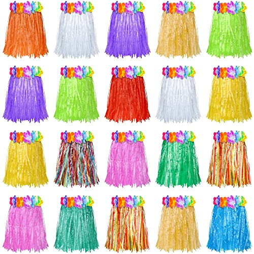 Sumind 20 Pièces Jupes Hawaïennes Luau Hula Petites Jupes en Herbe pour Enfants Jupe Hawaïenne pour Enfants Jupes Hula pour Enfants Fête d'anniversaire sur Le Thème Hula, Fête sur Plage, 12 Pouces