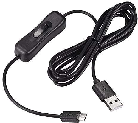 MECCANIXITY Câble USB avec interrupteur marche/arrêt, rallonge USB mâle vers micro USB mâle 2 m, noir, pour lampe de bureau LED