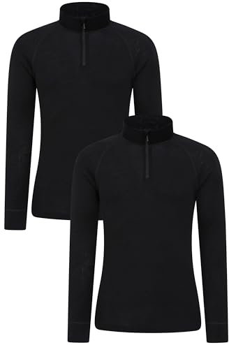 Mountain Warehouse Merino Mens Base Layer Top Multipack - Isotherm, Moisture Wicking & Antibacterial Tee - Best for Autumn Winter, Camping, Outdoors, Travelling & Hiking Black (2 Pack) M