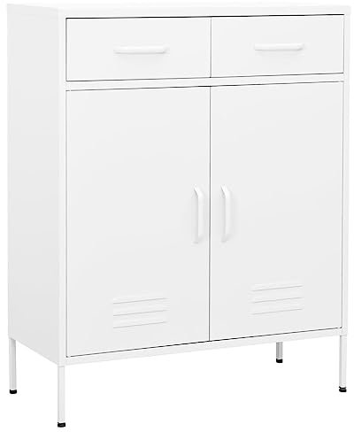 vidaXL Lagerschrank Sideboard Kommode Anrichte Stahlschrank Schrank Beistellschrank Mehrzweckschrank Bücherschrank Standschrank Weiß 80x35x101,5cm Stahl
