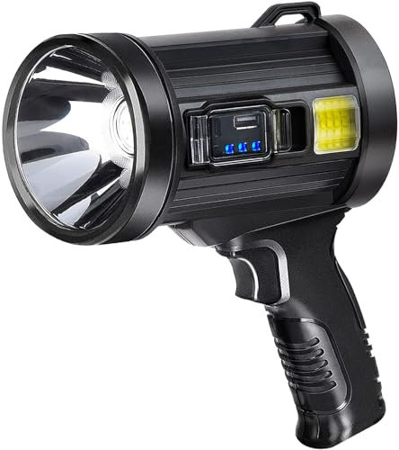 Linternas recargables de alto lúmenes, 90000 lúmenes LED con 3 modos principales y filtro de 4 colores, luz de punto de luz al aire libre incluido cable USB, para pesca, camping, caza, proyector