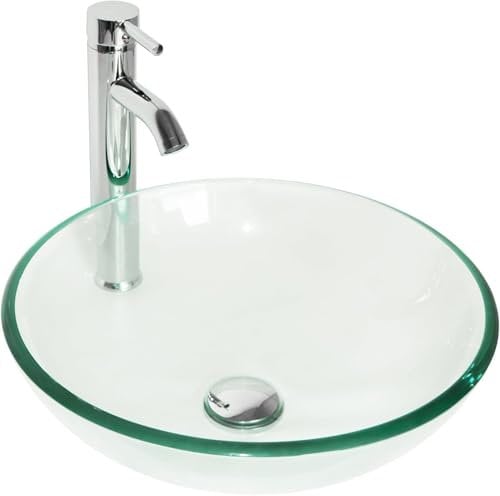 BELOFAY Modern Glass Design Bathroom Counter Top Wash Basin Sink, Glass Bowl Cloakroom Basin for Vanity Cabinet, Toilets and Bathrooms 30x13x30cm WxHxL