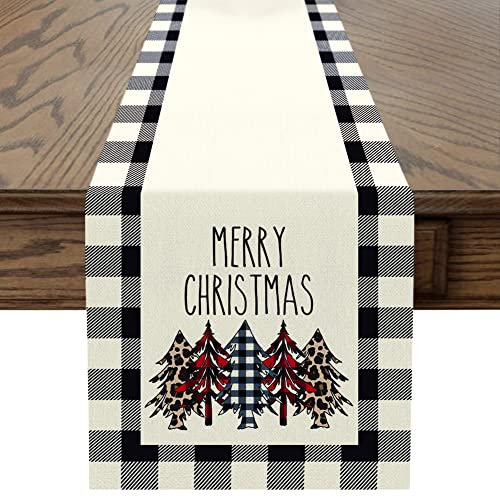Sungeek Camino de Mesa Navidad de Lino, Camino Mesa Temático de Navideño de Acción de Granja Decoración de Mesa de Comedor de Cocina, 30 x 180 cm (Merry Christmas)