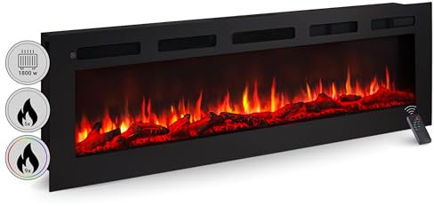 BALDERIA Elektrokamin Leif 60'' | Elektrischer Wand- oder Einbaukamin 3D-Flammeneffekt | Elektro Heizung 1800W | Kamin mit Fernbedienung, Startsteuerung, Timer & Thermostat | Schwarz