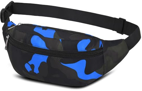 Bauchtasche Gürteltasche Hüfttasche Sport Wasserdicht Gürteltasche Damen Brustbeutel Nylon Herren Sport Tasche Outdoor Reisen Wandern Laufen Joggen Hundetraining (Tarnung Blau)