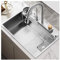 Yclty Noir Evier Inox Professionnel pour Évier de Cuisine 1 Bac, Plonge sur Pied, bar modern avec lave-bouteille en verre et robinet rétractable le commerce l'amélioration l'habitat Silver 68x45x22cm