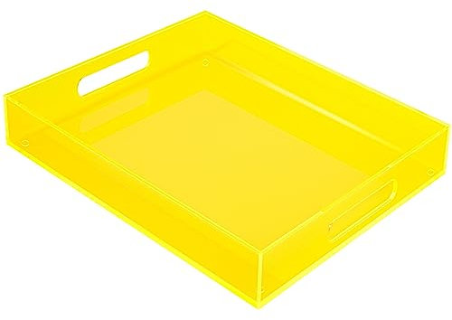 Grand plateau de service décoratif en acrylique avec poignées - Pour bar, cuisine, fête, 43 x 33 cm, jaune fluo