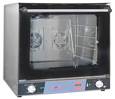 MBH - Horno de Convección Profesional para Hostelería y Pastelería - Exterior en Acero Inoxidable, Puerta Fría con Doble Cristal, 4 Bandejas, 2 Turbinas y Termostato de Seguridad