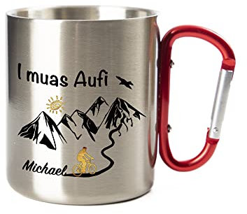 Tasse - I muas Aufi - MTB Mann - Edelstahl mit Karabiner