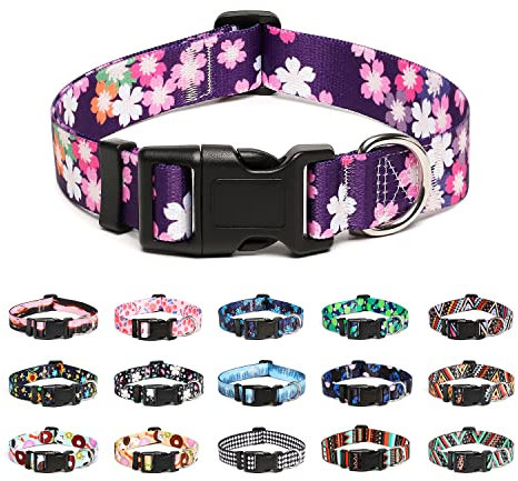 Mercano Hundehalsband Verstellbares, Weich Nylon Komfort & Robuster Gemustertes Hunde Halsband für Kleine Mittlere Große Hunde Welpen Katzen (S, Blume Rosa)