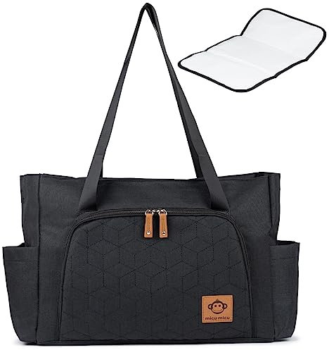 Micu Micu Wickeltasche Kinderwagen mit Wickelunterlage Unterwegs, Kliniktasche Geburt, Kinderwagen Tasche, Große Kapazität, Wasserdichtes Gewebe, 50x14x30cm (Schwarz)