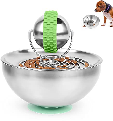 Dogs Bowls, 4 in 1 Dog Puzzle Toys for IQ Training, Slow Feeder Cat Bowls, Stainless Steel Treat Dispensing Puppy Toys - 33 Treat Game to Play, Interactive Toys for Small Medium Dogs Cats
