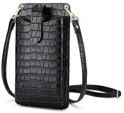 Peacocktion Handytasche zum Umhängen, Kleine Umhängetasche Damen, Crossbody Handytasche Geldbörse, Handy Umhängetasche mit Kartenfächer, Crossbody Tasche für Damen, 06-Schwarz Krokodil