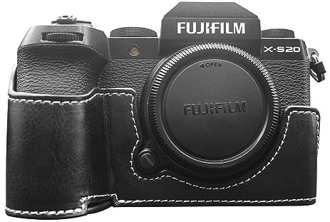 MUZIRI KINOKOO Case for Fujifilm Fuji XS20/X-S20 Camera, Retro Style PU Leather Fuji XS20 Protective Case with Hand Grip and Opening Bottom Design - Black