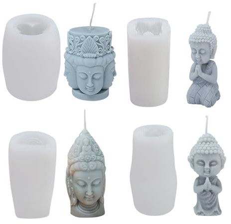 Moldes de Silicona para Velas Moldes para Velas DIY Molde de Silicona para Velas con Forma de Buda Molde para Velas de Navidad DIY 3D en Forma de Buda para Decoración del Hogar (4 Piezas)