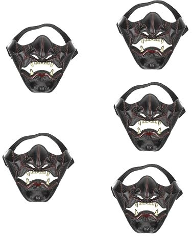 ABOOFAN Oni Half Mask 5st Prajna Halbmaske Halloween-party-maske Teufel Dämon Maske Tengu-kostümmasken Anime-cosplay-masken Horror-design-maske Anime-masken Plastik Fräulein Tsushima-insel Grimasse