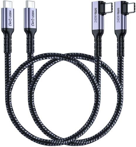 SUMPK Short USB 4 fils à angle droit [50cm 2 Pack], charge rapide 240w avec transfert de données haute vitesse 40gbps et affichage vidéo 8K