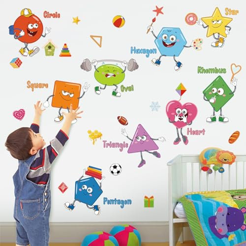 wondever Wandtattoo Kinderzimmer Lernen Wandaufkleber Buntes Cartoon Formen Wandsticker Wanddeko für Klassenzimmer Babyzimmer Spielzimmer