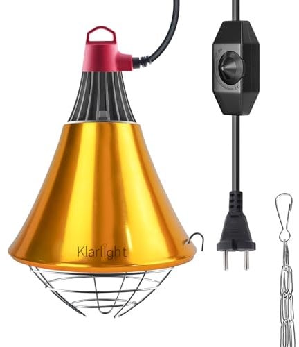 Klarlight Infrarot Wärmestrahlgerät mit Dimmer,Wärmelampen für Geflügel,E27 Wärmestrahler Maximal 275W,2M Kabel,Wärmelampen Hühnerstall Tiere hühner Kaninchen Hühnerlampe(Ohne Glühbirne)