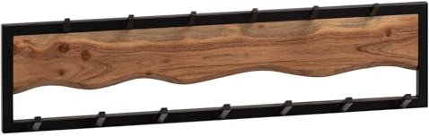 FineBuy Wandgarderobe Akazie Massivholz/Metall 80x20x8 cm, Hakenleiste für Jacken, Schals und Mützen, Flurgarderobe mit Wellenmuster, Garderobe Wand Holz