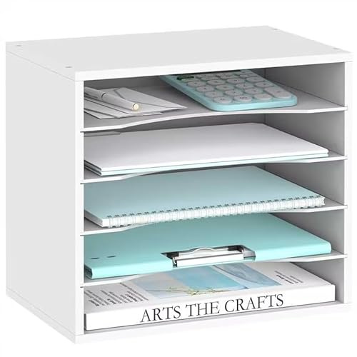 SUPEASY Schreibtisch-Organizer aus Holz, 5 Etagen, Weiß, für Büro, Schule und Zuhause