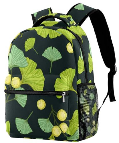 Ginkgo Rucksack mit Biloba-Muster, lässiger Sport, Tagesrucksack, Reise, Schultasche mit mehreren Taschen, für Herren und Damen, mehrfarbig, 29.4x20x40cm/11.5x8x16 in