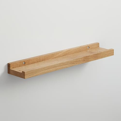 BestLoft.de Bilderleiste Holzregal Wand Regal Bilderleiste Eiche Floating Shelf Flur Regal Holz Deko Wand Wandregal Holz aus massiv (Eiche Hell, Breite: 50cm / Tiefe: 10cm)