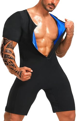 Mulnall Tuta da sauna da uomo, con effetto sauna, con pantaloncini per allenamento, allenamento, fitness, intrappolamento del calore, Fodera blu, XL