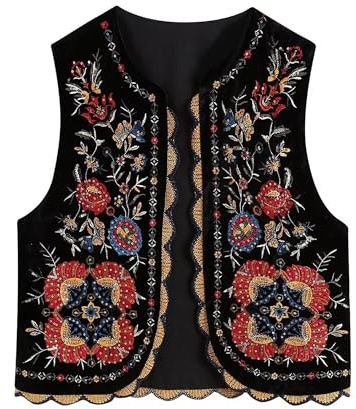 Damen-Weste, Vintage-Stickerei, Blumenweste, ärmellos, Pailletten, Oberbekleidung, Cardigan, Weste, Weste, Leinen, Streetwear