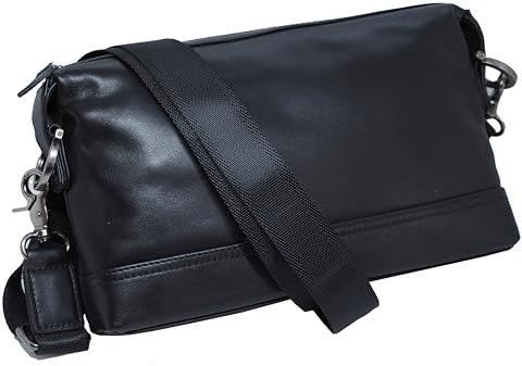 BAWAKO Umhängetasche Echtes Leder Schwarz, Tasche, Crossbody bag, Mittelgroße, Fächer Handtasche (Schwarz A)