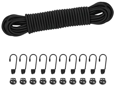 Expanderseil Gummiseil 5mm 10m Schwarz, Elastisches Expanderseil Gummischnur Gummikordel Gummiband Planenseil Spannseil mit Haken Zubehör DIY Wohnwagen Fracht Handwerk Rack (schwarz, 5mm*10m)