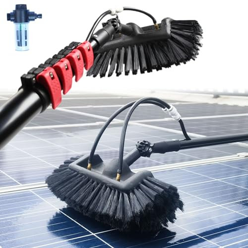 Teleskopstange mit 5-Flächen-Bürste und Seifenspender,Fensterreinigung mit Teleskopstiel 3.6 - 10.8 m, Teleskopbürste mit Wasseranschluss zur Reinigung von Solaranlage Terrassenüberdachung (10.8M)